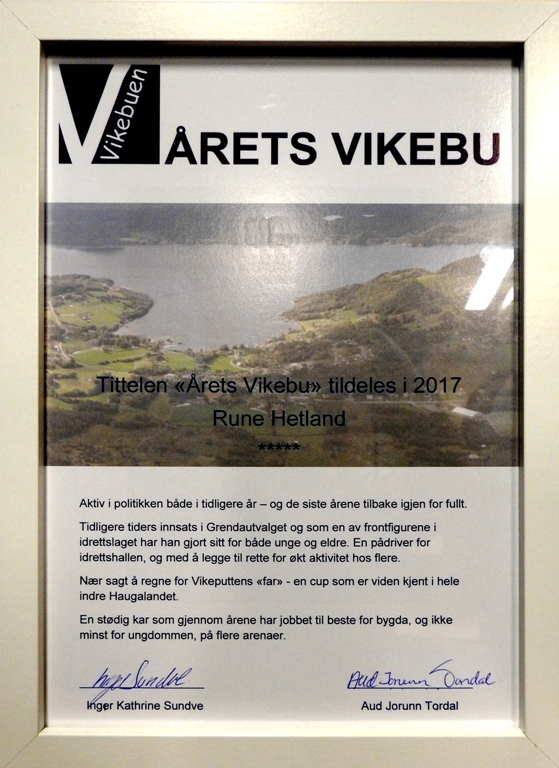 Rune Hetland - Årets Vikebu 2017